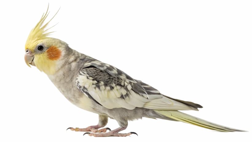 A pet picture of a cockatiel bird colored yellow and gray
